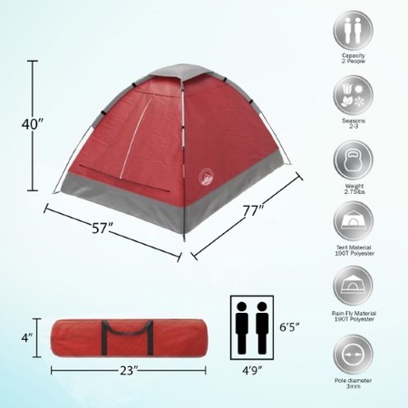 Leisure Sports Leisure Sports 2-Person Dome Tent, Ultralight for Camping, Dual Doors and Rain Fly, Red 485219WBX